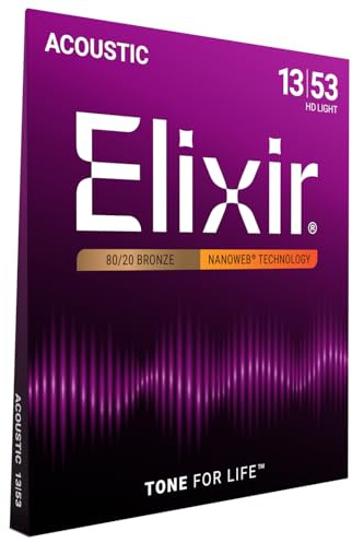 Elixir® Strings 80/20 Bronze Akustiska gitarrsträngar med NANOWEB® coating, HD Light (.013-.053)