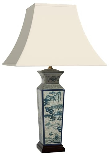 Red Lantern 26 Blue Landscape Porcelain Lamp