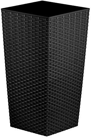 CrazyGadget Tall Square Plastic Rattan Indoor/Outdoor Planters, Single Pot, Black, 12 Litre
