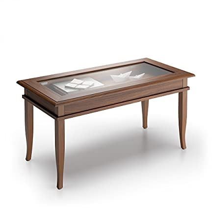 Mobili Fiver, Tavolino da salotto, Classico, Noce, Nobilitato/Vetro, Tavolino da Salotto Moderno per divano, Made in Italy