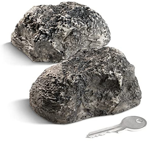 COM-FOUR® 2x Pietra Chiave little rock - Finta Pietra con Scomparto Segreto - Roccia Artificiale per Geocaching - Nascondiglio Chiave in Aspetto Pietra - Manichino di Pietra - Masso Artificiale