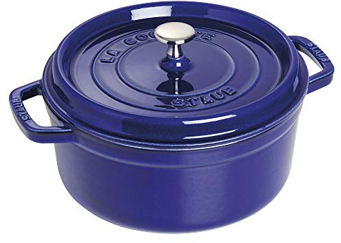 Staub Cast Iron Round Dutch Oven, Made in France, Dark Blue, 4-qt, Serves 4-6 people