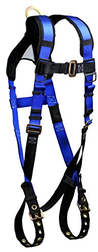 FallTech 7016B Contractor + Standard Non-Belted Harness, 1 Back D-Ring; MB Legs/TB Chest; Padded Mesh Yoke; Friction Roller Adjusters, UniFit, Small/Medium/Large, Blue