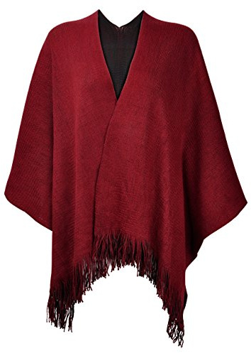 Mantello a Maglia Inverno Finto Cachemire con Frange - Entrambi i lati utilizzabili da Donna