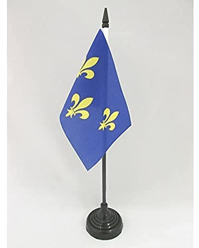 AZ FLAG - Drapeau De Table 3 Fleur de Lys Bleu et Or - 15x10 cm - Mini Drapeau Royal Français De Bureau 100% Polyester Avec Hampe De 25cm Et Socle En Plastique Noir