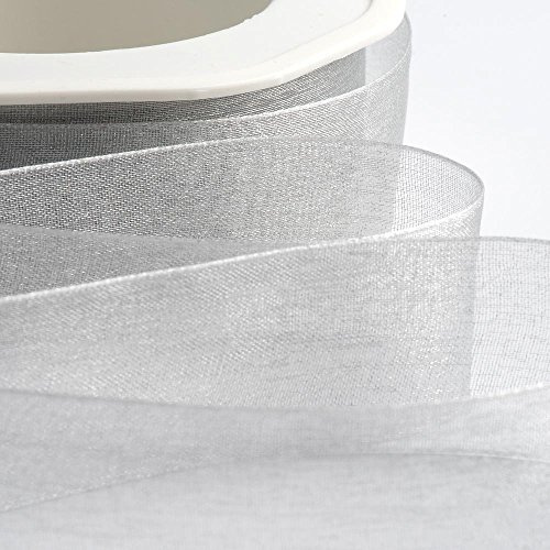 Italian Options Organza Chiffon Ribbon, Sheer Organza Ribbons for Gift Wrapping, Presents, Crafting, Wedding, Flower Bouquets, Birthday, Decorations, Décor, 25mm x 20 Metre Roll, Silver