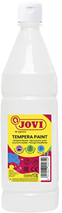 Jovi - Guazzo liquido, flacone da 1 litro, Colore bianco, Vernice a base di ingredienti naturali, Facile da lavare, Senza glutine, Ideale per la scuola