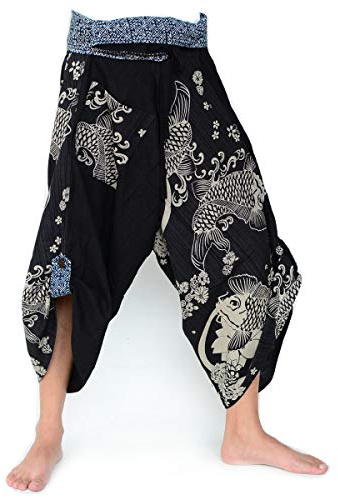 Yoga Ninja Harem Samurai Pants Women Men, Japanese Style wrap Trousers, one Size Black