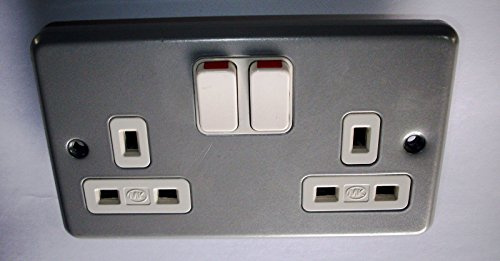 MK Metalclad Plus K2946 ALM 13 amp 2-Gang Double-Pole Switch Socket, White