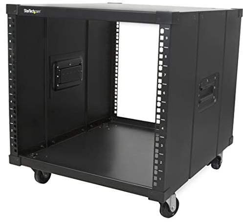 StarTech.com 4-Post 9U Mobile Open Frame Server Rack, Network Rack with Wheels, 19 Rolling Rack for Home/Office Narrow Floor Spaces, Small Data Rack for Computer/AV/IT Equipment - TAA (RK960CP)