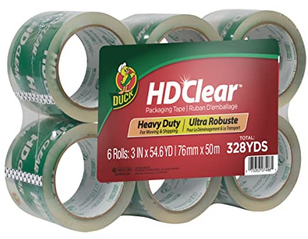 Duck HD Clear Extra Wide Packing Tape - 6 Rolls of Heavy Duty Shipping and Moving Packing Tape – Clear Strong Packaging Tape for Boxes, Packing and Moving Supplies - 3 In. x 54.6 Yards (307352)