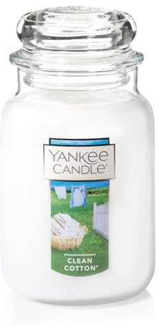 Yankee Candle Clean Cotton Scented, Large 22oz Jar Candle with Premium Paraffin-Grade Wax, Long Burn Time, Ideal for Gifts and Home Decor
