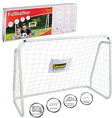 Idena 40099 - Fußballtor aus Metall mit Netz, ab 6 Jahren, ca. 124 x 96 x 61 cm, schnelle Montage, ideal für Garten, Park, Strand oder Halle
