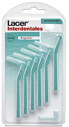 LACER - Cepillo Interdental Angular Extrafino Pack 6 Unidades, Mango Angulado, Máxima Eficacia, Filamentos Tynex, Cerdas Extrafinas, Previene y Elimina la Placa Bacteriana