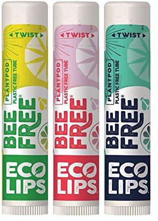 Eco Lips Bee Free Variety Pack Vegan Lip Balm | Candelilla Wax, Cocoa Butter & Coconut Oil Lip Care. Soothe & Moisturize Dry, Chapped Lips - 100% Plastic-Free Plant Pod Packaging - Made in USA