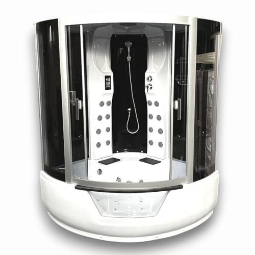 Whirlpool Eck Badewanne 150 x 150 cm Glas Panel, Beleuchtung, FM Radio Wasserhähne 2 Personen