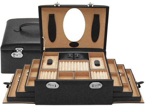 Windrose Merino Schmuckkoffer 4 Etagen 29 cm schwarz