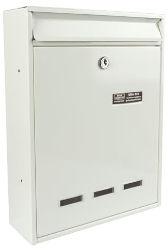 BURG-WÄCHTER Cologne 872 W Perforated System Letter Box Without Newspaper Compartment with Name Plate, 3 Viewing Windows, Galvanised Steel, Insert Format DIN A4, 2 Keys, White (Similar to RAL 9016)