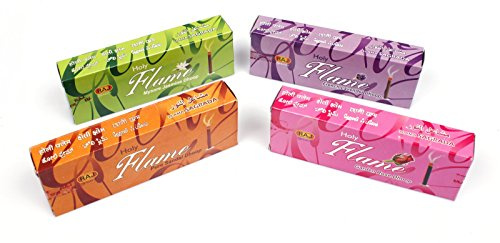 Luxflair Dhoop Sticks uppsättning med 4 olika dofter, 4 x 14 indiska rökelsepinnar inklusive hållare, den traditionella versionen av rökelser utan trä