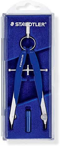 STAEDTLER Mars Comfort 556 00 Zirkel, hohe Qualität mit Spindelführung Mitteltriebspindel, exakt und präzise, blau-silber, stabiles Etui mit Klappdeckel, 2-teiliges Set (Verpackung kann variieren)
