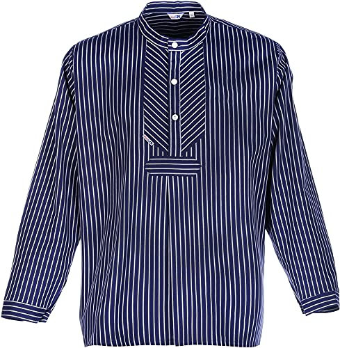 modAS Unisex Fischerhemd Finkenwerder 'H. Mück' - Hemd Seemann Skipper Fischer-Hemd aus Baumwolle breit gestreift in Blau Größe Damen 54 / Herren 60