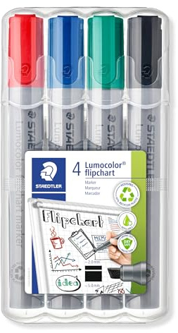 Staedtler 356 BWP4 Etui de 4 Marqueurs pour Tableaux papier Pointe Biseau 2 à 5 mm Assortis