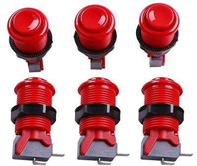 Reyann 6x Happ Type Standard Arcade Push Button - Red - With Microswitch