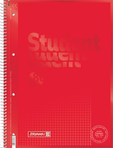 Brunnen 1067926123 Anteckningsblock/collegeblock Student Colour Code (A4 rutig, linjering 26, 90 g/m², 80 ark) röd