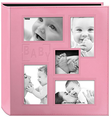 Pioneer Collage Frame Embossed Baby Sewn Leatherette Cover Photo Album, Baby Pink