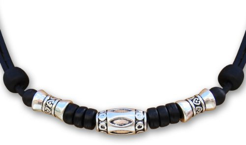 HANA LIMA ® Halskette mit Edelstahlperlen Surferkette Lederkette Herrenkette