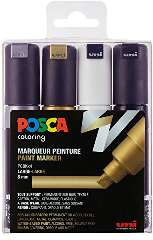 uni-ball POSCA 182602 - Pennarello POSCA con Punta Larga a Cuneo, Set da 4