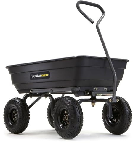 Gorilla Carts Chariot de jardin utilitaire robuste en polyéthylène avec pneus pneumatiques, 1,2 m³ – Capacité de 272,2 kg Brouette extérieure pour cour, aménagement paysager et jardinage