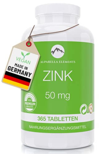 Zink Tabletten Hochdosiert - 50mg Zinkgluconat pro Tablette - 365 Vegane Zinktabletten als 2-Jahresvorrat - Nahrungsergänzungsmittel von Alparella Elements