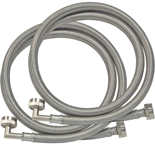 Eastman 41065 Braided Washing Machine Hose with Elbow, Stainless Steel, 5'