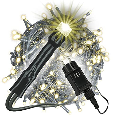 Nipach GmbH 400 LED Lichterkette warm weiß für Innen Aussen grünes Kabel Trafo Timer 50 Meter Weihnachtsbeleuchtung Weihnachtsdeko Partydeko Xmas-Deko