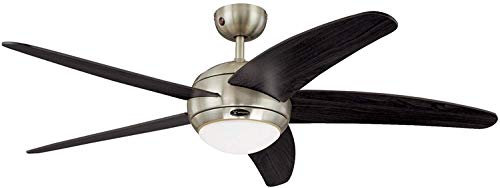 Westinghouse Ceiling Fans 72557 Bendan One-Light 132 cm Five Indoor Ceiling Fan, Opal Frosted Glass, Satin Chrome Finish with Wengue Blades
