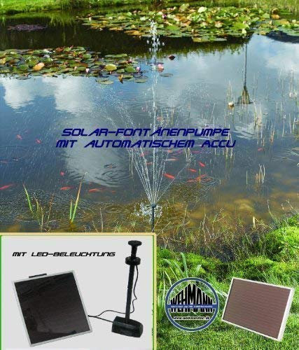 Wehmann Solar Springbrunnen Pumpe mit Fontäne LED Beleuchtung und Memoryfunktion | für Gartenanlage Gartenteich Teich Pool Aquarium | Wasserpumpe Teichpumpe Springbrunnenpumpe | Akkubetrieben