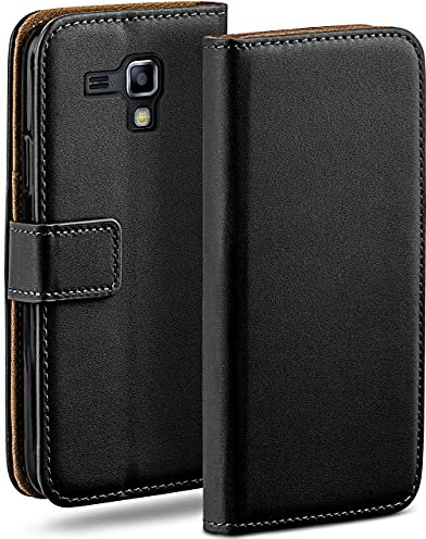 moex Book Case für Samsung Galaxy S Duos 2 Handyhülle mit Kartenfach, Hülle klappbar 360 Grad Schutzhülle, Klapphülle Flip Case Cover, PU Leder Handytasche Lederhülle, Schwarz