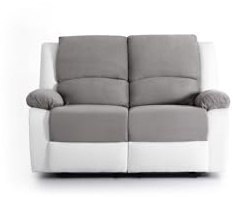 LOUNGITUDE - DETENTE - Canapé de relaxation - Manuel - 2 Places - En Simili/Microfibre - Gris/Blanc -L143cm