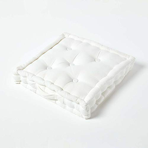 HOMESCAPES Coussin de Chaise de Couleur Blanc Fait en 100% Coton de 40x40 cm pour Chaise de Salon et Chaise de Jardin