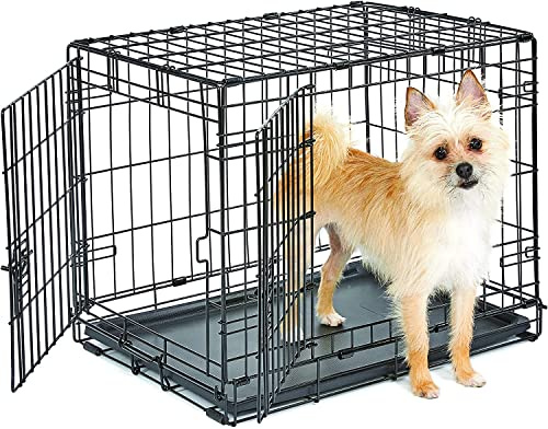 New World Gabbia per cani a doppia porta, pieghevole, in metallo, 61 cm, maggiore sicurezza, con vaschetta a prova di perdite, per cani di piccola taglia