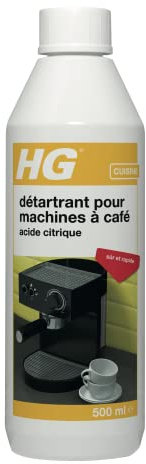 HG Détartrant pour Machines à Café, Produit Détartrant pour Machines à Café Expresso et à Dosettes, Prévient les Blocages, Formule à l’Acide Citrique Biodégradable et Inodore - 500 ml