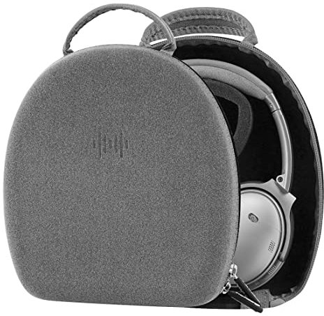 Geekria Shield Headphones Case Compatible with Bose QC Ultra, QC45,QC35II, QC35, QC25, QC15, Replacement Protective Hard Shell Travel Carrying Bag with Cable Storage(Grey)