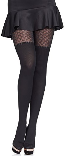 Merry Style Damen gemusterte Strumpfhose MS 371 60 DEN (Schwarz, L (40-44))