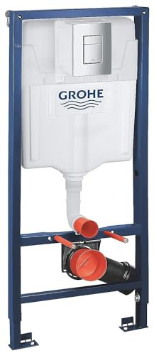 GROHE Rapid SL 3-in-1 Wall-Hung Toilet Concealed Installation System Set Frame 1.13m with Dual Flushing Cistern GD 2, 6 l - 9 l, Wall Brackets, Skate Cosmopolitan Chrome Flush Plate, 38772001