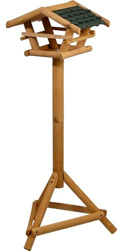 dobar 48100FSC Vogelfutterhaus inkl. Ständer - Vogelfutterstation aus Holz mit Bitumen-Schindel-Dach - Vogelhaus mit Dreibeinständer - Vogelvilla für Garten/Terrasse/Balkon - Grün - 44 x 44 x 101 cm