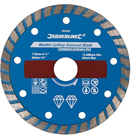 Silverline 950392 - Lama diamantata per taglio marmo, 110 x 20 mm, bordo continuo, colore: blu