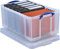 64 Litre Really Useful Plastic Storage Box with Lid, Pack of 2; Clear Stackable Durable Material Spacious Capacity