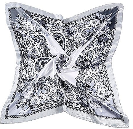 Bluelans® Damenschal Faux Seidenschal Seidentuch Blume Bandana Halstuch Kopftuch Schal 90 x 90 cm Bunte (Weiß/Schwarz)