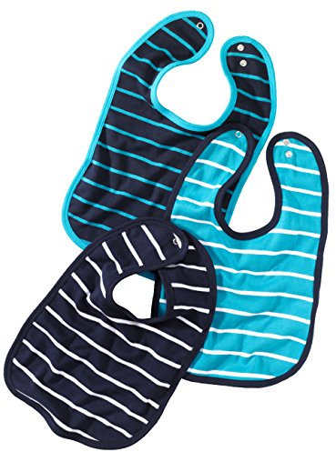 wellyou – Baby Lätzchen aus 100% Baumwolle mit Druckknöpfen – 3er Set Babylätzchen größenverstellbar & waschmaschinengeeignet – Made in EU (gestreift in Marineblau, Türkis, Weiss | 23,5cm x 23,5 cm)